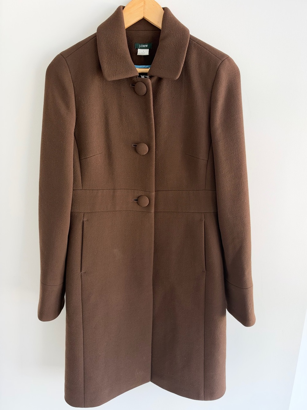 J.Crew Womens 6 Brown Wool Coat Silk Lined Pleated Fit Flare Dress Coat